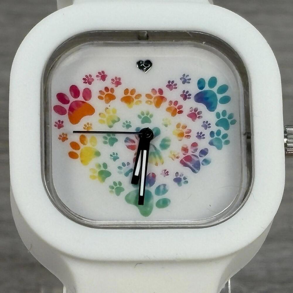 Rainbow Paw Print Heart Silicone Watch - White - Picture 5 of 8